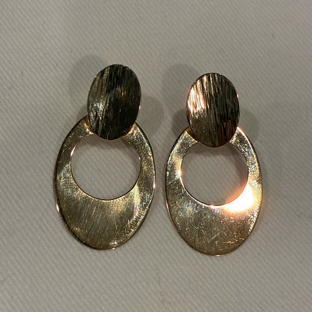 14k Textured Gold Oval Drop Earrings 14k